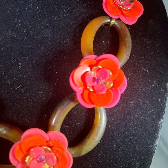 Kate Spade Rosy Posies floral pink chain link statement necklace - Picture 2 of 6